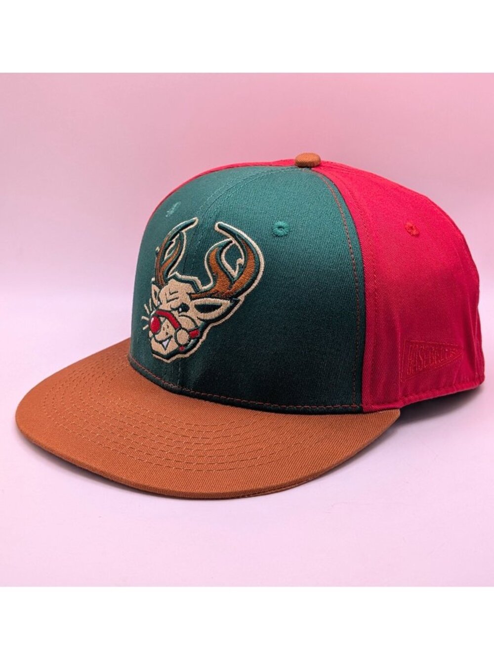 Baseballism Reindeer Christmas Fitted Hat Green & Red Adult Size 7 1/2 Holiday